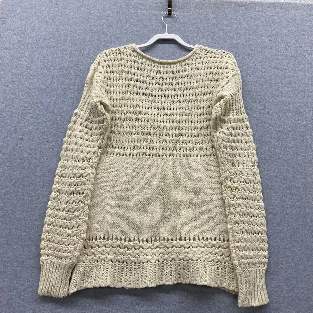 Free People Crashing Waves Sweater S Cream Crochet Boho Coastal Cottagecore Wool